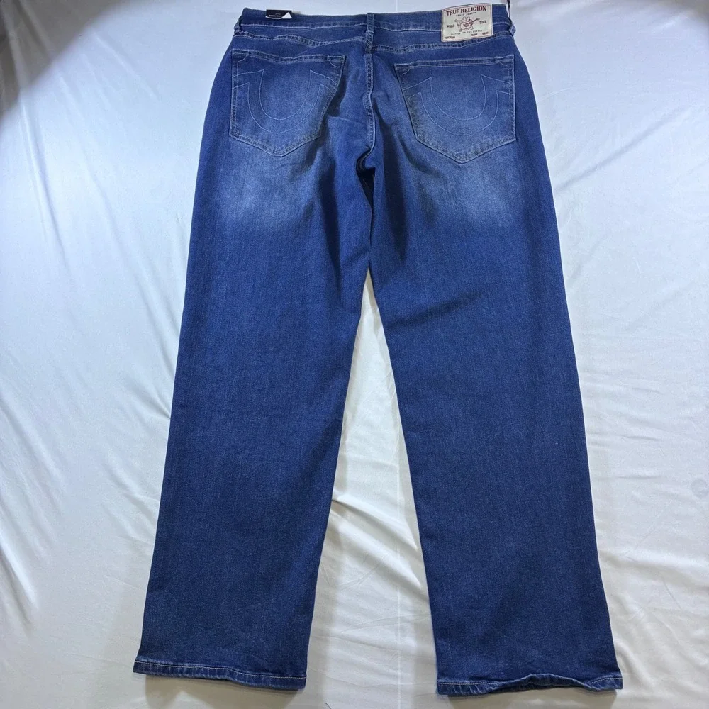 True Religion Bobby Relaxed Baggy Jean Medium Blaze Wash TR Applique Mens 34 NEW